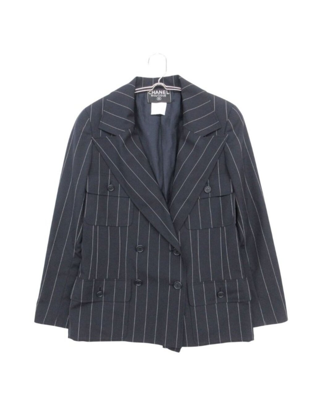 Chanel Tailored Jacket Double Breasted Peak Lapel Blazer Striped Pattern CC